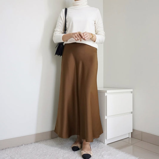COFFEE BRONZE | SATIN MIDI SKIRT