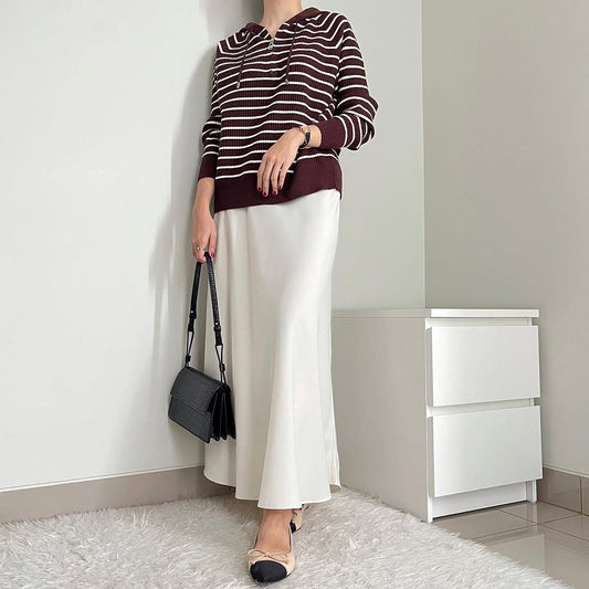 DOVE WHITE| SATIN MIDI SKIRT