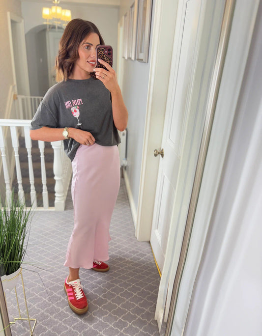 BABY PINK | SATIN MIDI SKIRT