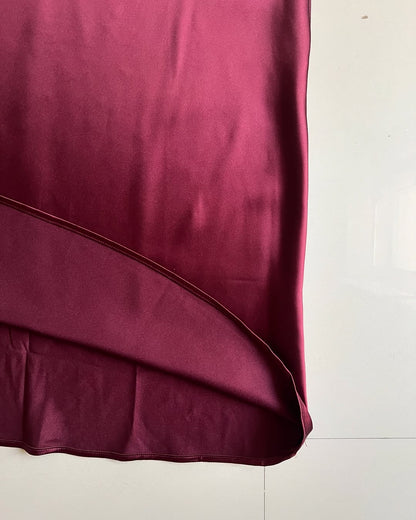 BURGENDY RED| SATIN MIDI SKIRT
