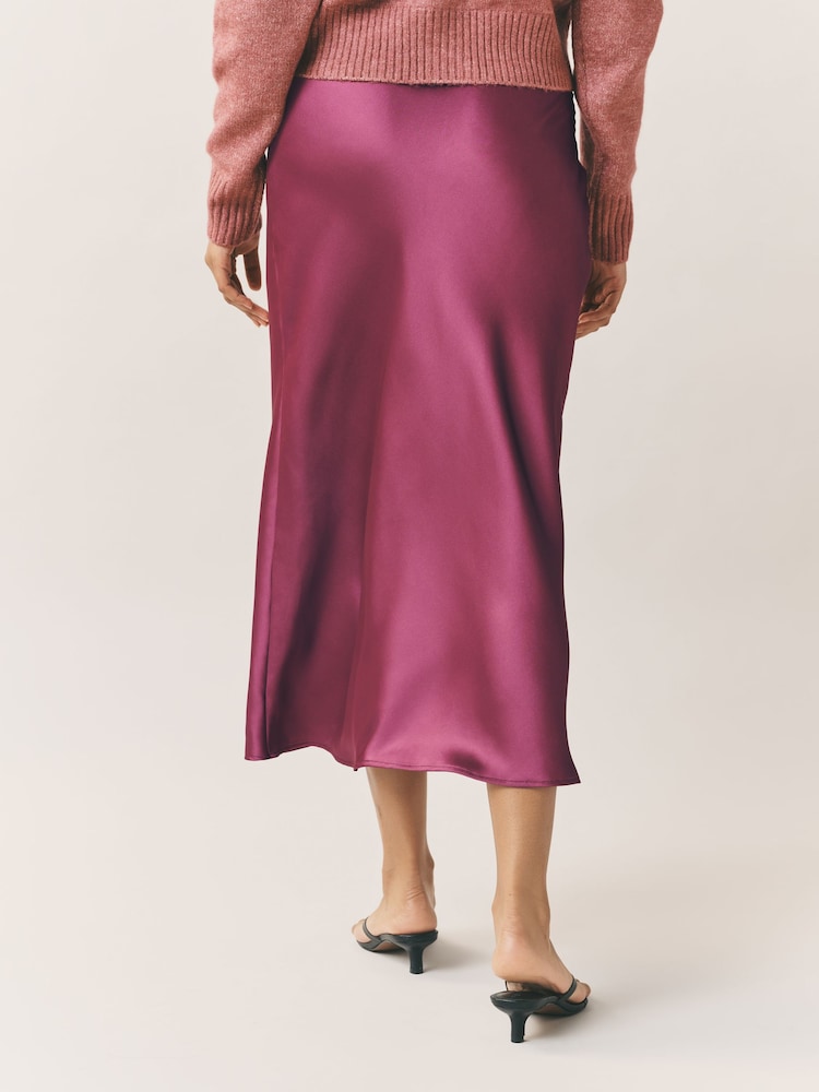 BURGENDY RED| SATIN MIDI SKIRT