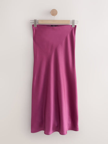 BURGENDY RED| SATIN MIDI SKIRT