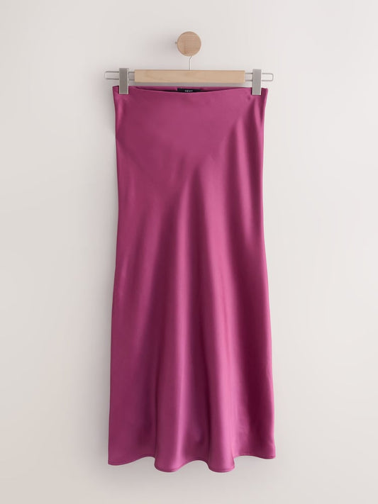 BURGENDY RED| SATIN MIDI SKIRT