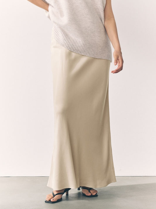 CHAMPAGNE SKIN | SATIN MIDI SKIRT