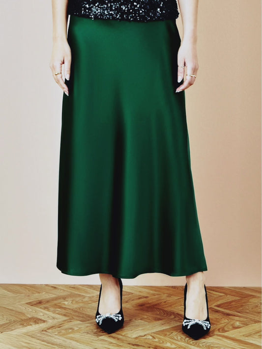 EMERALD SEA| SATIN MIDI SKIRT