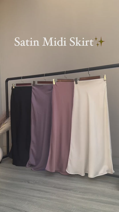 PITCH BLACK | SATIN MIDI SKIRT