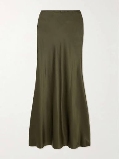 OLIVE GREEN| SATIN MIDI SKIRT